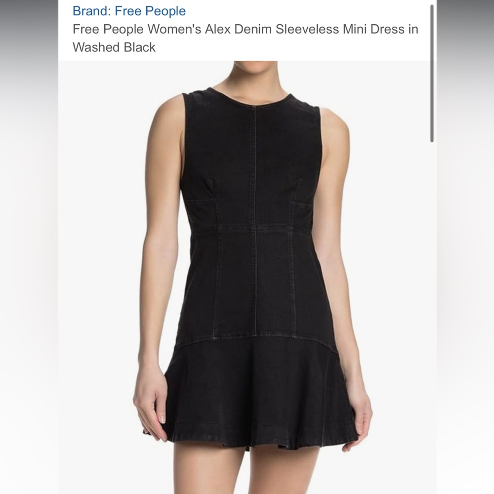 Free people Alex denim sleeveless mini dress in washed black NWT